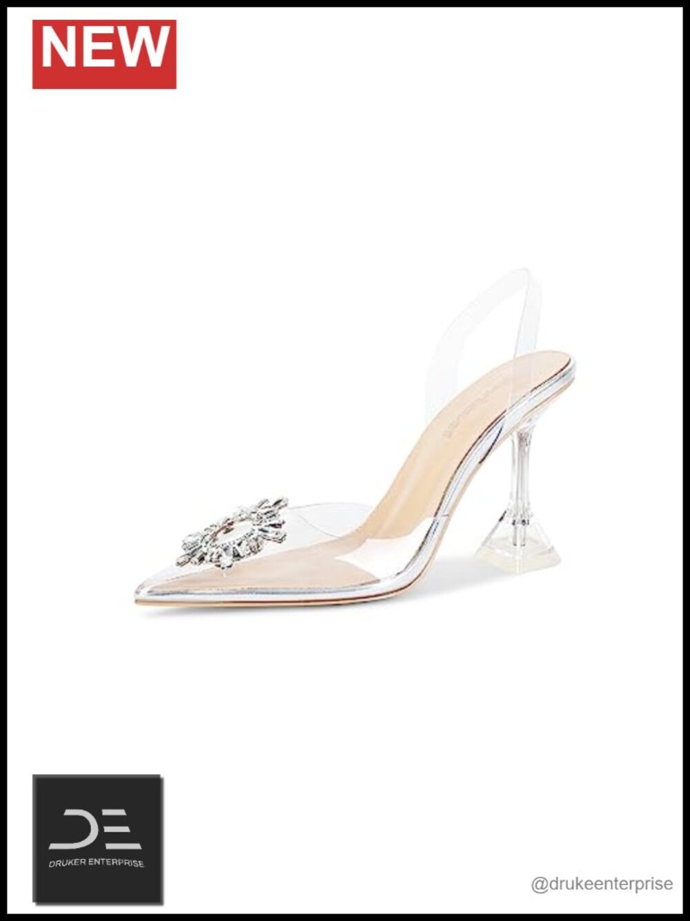 Clear Heels Slingback Crystal Rhinestones Pointed Toe Wedding Shoes
